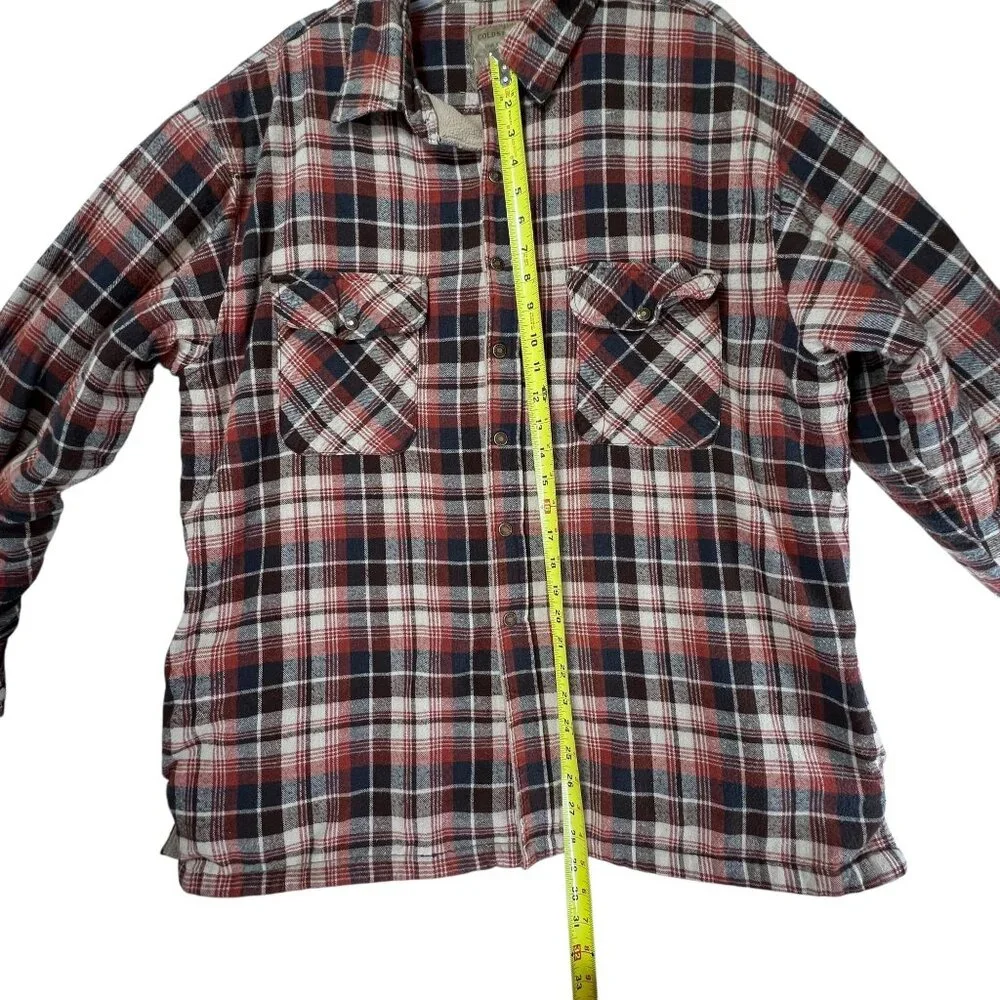 Cold Storage Mens Red Black Plaid Flannel Shirt Jacket Fleece Shacket XL Snaps